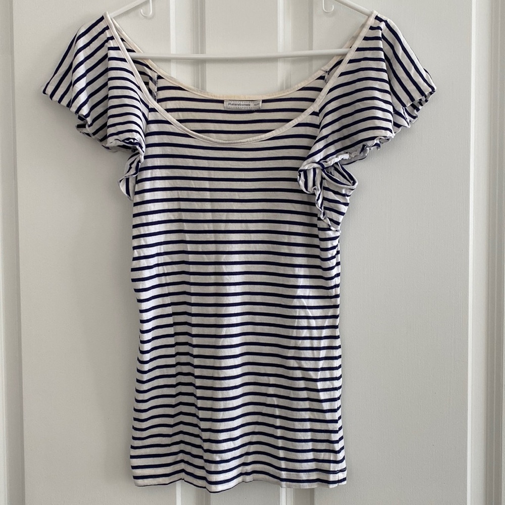 Meters/bonwe Blouse Women's Striped Ruffle Sleeve Shirt